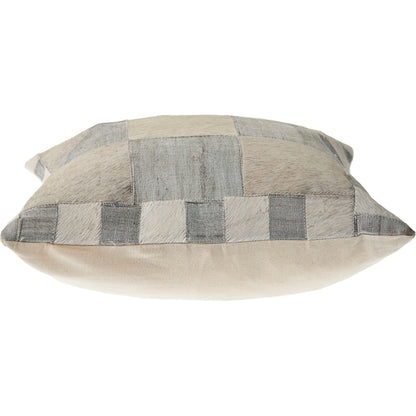 Silver and Gray Check Faux Leather Throw Pillow